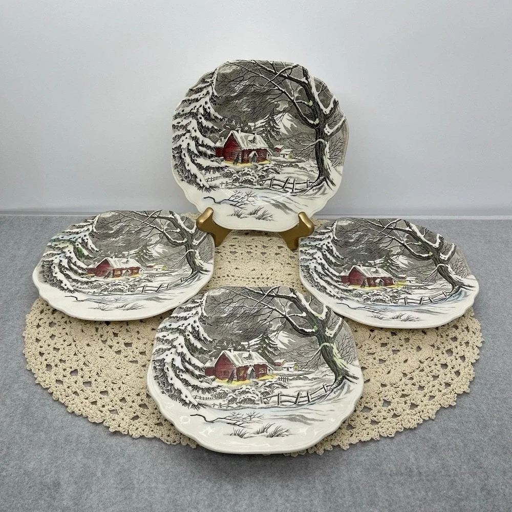 Vintage 1955 J &G Meakin Welcome Home Dessert Bread Plate Set Of 4 Discontinued